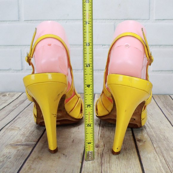 Cole Haan Yellow Leather Peep Toe High Heel Ankle Strap Air Sole Sandals 9.5 B - Picture 6 of 8